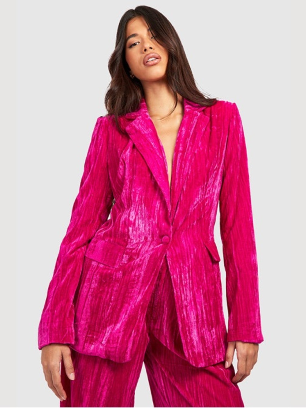 Nasty Gal Hot Pink Crushed Velvet Blazer